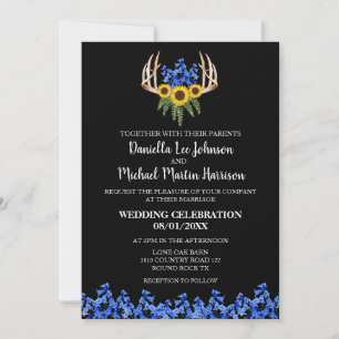 Country Rustic Floral Antlers Wedding Invitation
