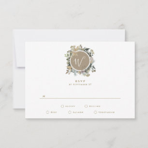 Country Rustic Floral Monogram Wreath Wedding RSVP Card