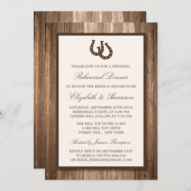 Country Rustic Horseshoe Branch Rehearsal Dinner Invitation (Front/Back)