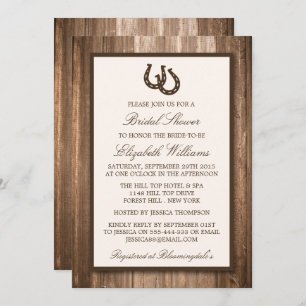 Country Rustic Horseshoe Brown Wood Bridal Shower Invitation