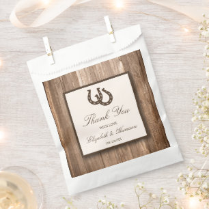 Country Rustic Horseshoe & Brown Wood Wedding Favour Bag