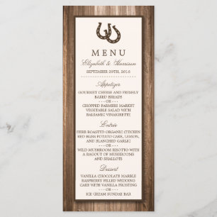 Country Rustic Horseshoe & Brown Wood Wedding Menu