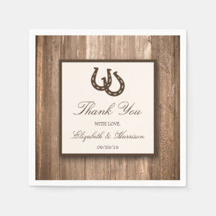 Country Rustic Horseshoe & Brown Wood Wedding Napkin