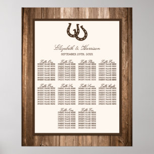 Country Rustic Horseshoe & Brown Wood Wedding Poster