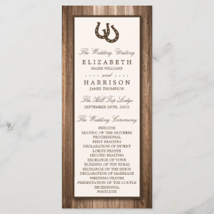 Country Rustic Horseshoe & Brown Wood Wedding Program