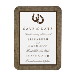 Country Rustic Horseshoe On Burlap Save The Date Magnet