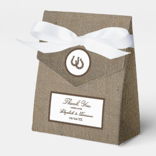 Country Rustic Horseshoe On Burlap Wedding Favour Box
