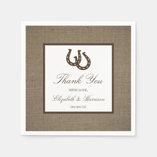 Country Rustic Horseshoe On Burlap Wedding Napkin (Front)