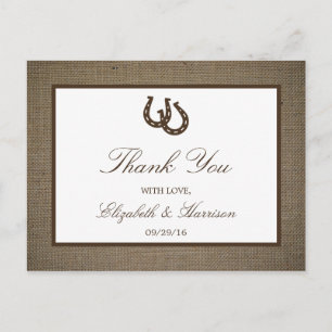 Country Rustic Horseshoe On Burlap Wedding Postcard