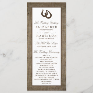 Country Rustic Horseshoe On Burlap Wedding Program