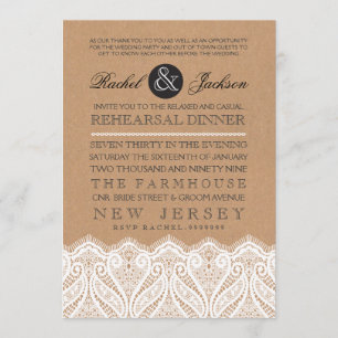Country Rustic Lace Rehearsal Dinner Invitation