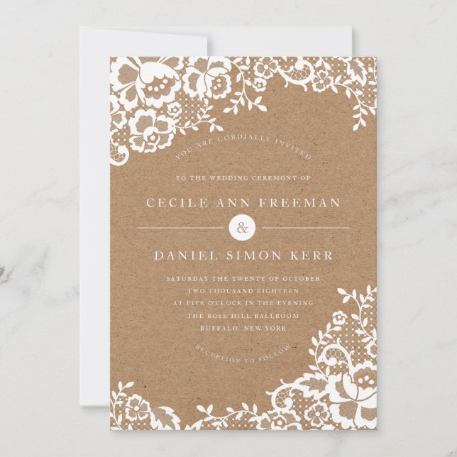 Country Rustic Lace Wedding Invitation (Front)