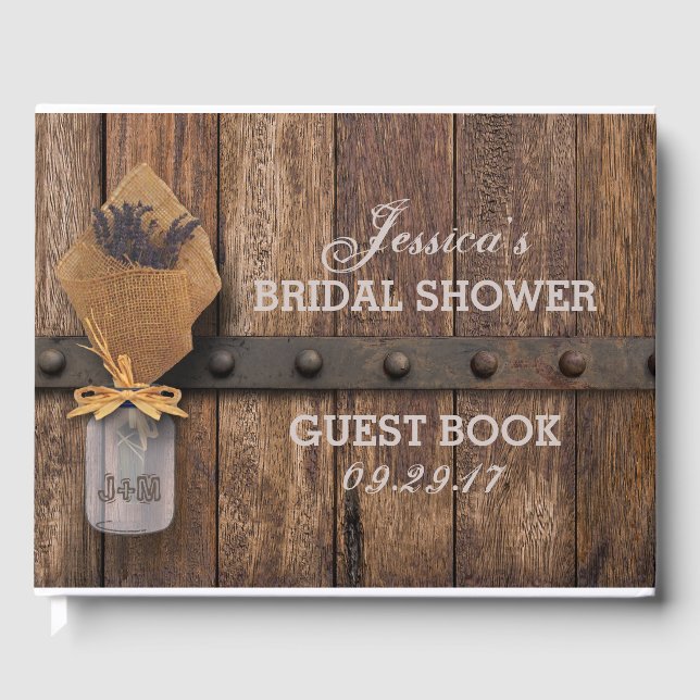 Country Rustic Lavender Mason Jar Bridal Shower Guest Book (Front)