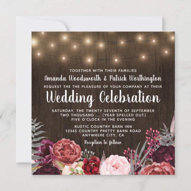 Country Rustic Marsala Peony Wedding Invitations (Front)