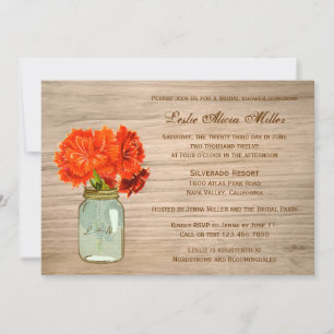 Country Rustic Mason Jar Flowers  Bridal Shower Invitation