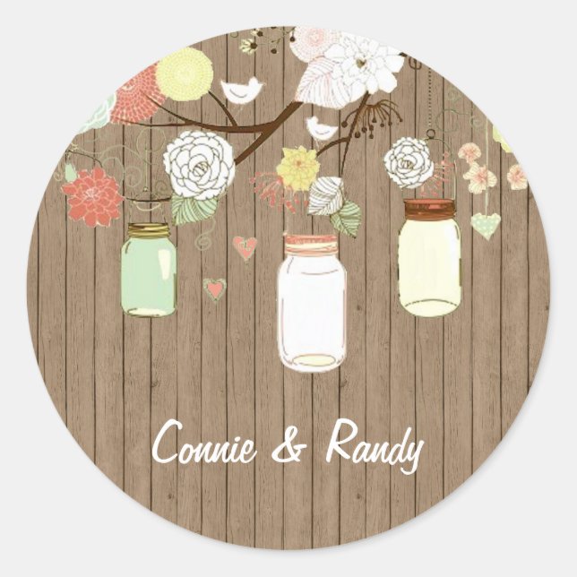 Country Rustic Mason Jar Wedding Sticker (Front)
