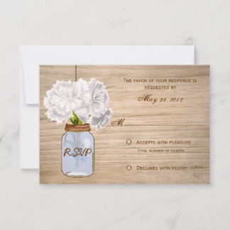 Country Rustic Mason Jar White Flowers RSVP Card