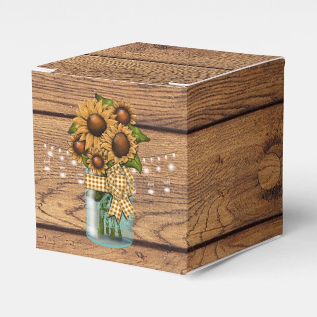Country Rustic Mason Jar with Sunflower Favour Box (Front Side)