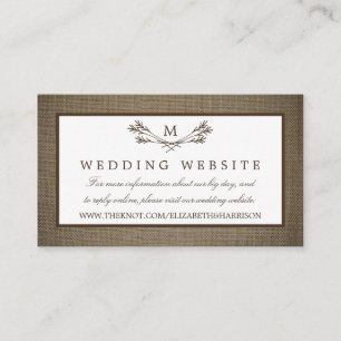 Country Rustic Monogram Branch & Burlap Wedding Enclosure Card