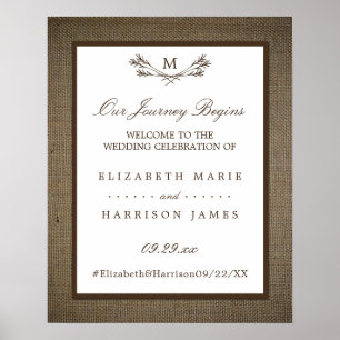 Country Rustic Monogram Branch & Burlap Wedding Poster