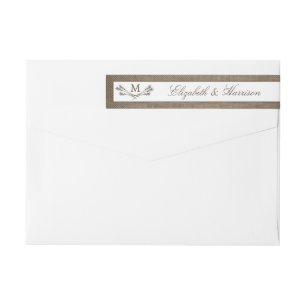 Country Rustic Monogram Branch & Burlap Wedding Wrap Around Label