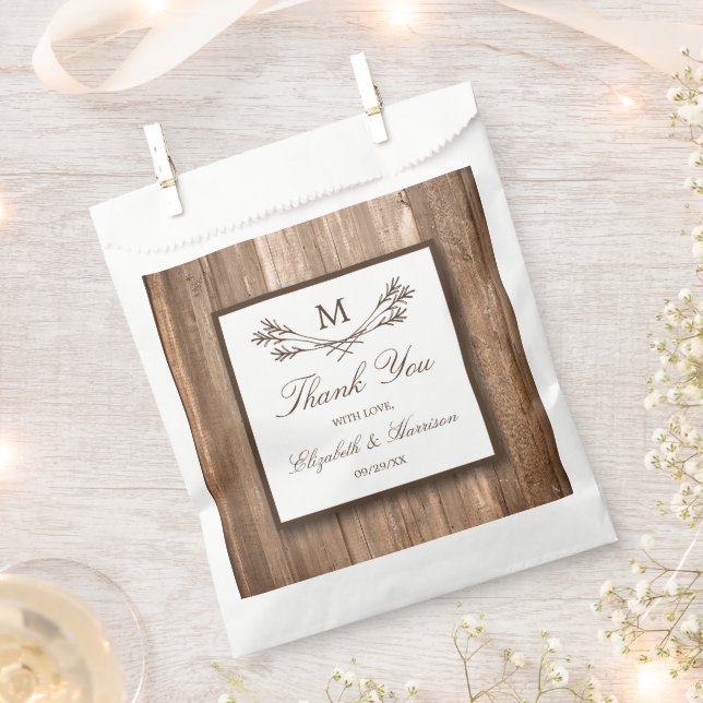 Country Rustic Monogram Branch & Wood Wedding Favour Bag (Clipped)