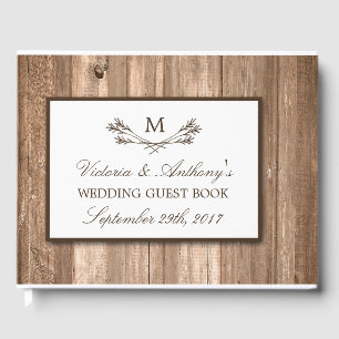 Country Rustic Monogram Branch & Wood Wedding Guest Book