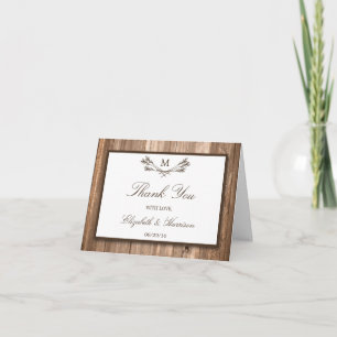 Country Rustic Monogram Branch & Wood Wedding Thank You Card