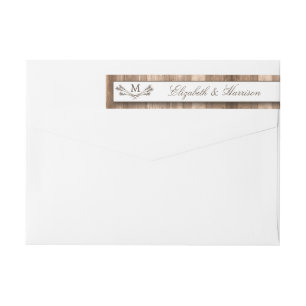 Country Rustic Monogram Branch & Wood Wedding Wrap Around Label
