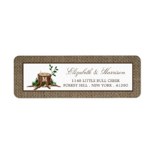 Country Rustic Monogram Tree & Burlap Wedding Return Address Label