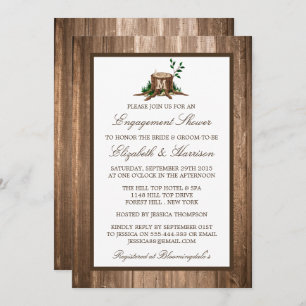 Country Rustic Monogram Tree Wood Engagement Invitation