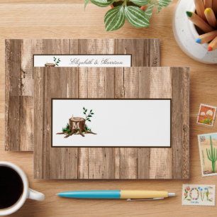 Country Rustic Monogram Tree & Wood Wedding Envelope