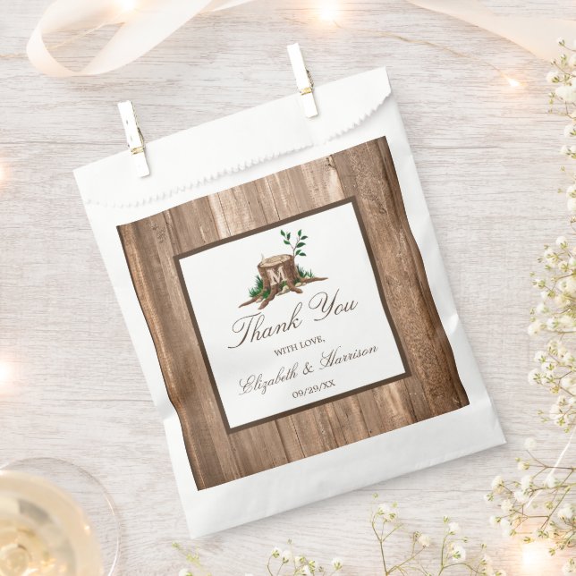 Country Rustic Monogram Tree & Wood Wedding Favour Bag (Clipped)