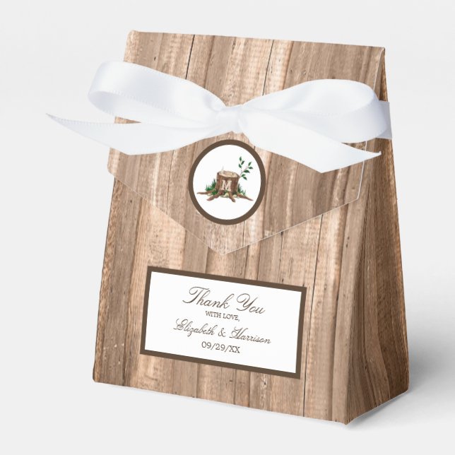 Country Rustic Monogram Tree & Wood Wedding Favour Box (Front Side)