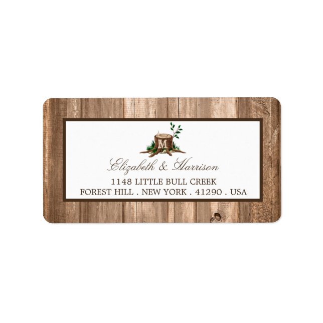 Country Rustic Monogram Tree & Wood Wedding Label (Front)