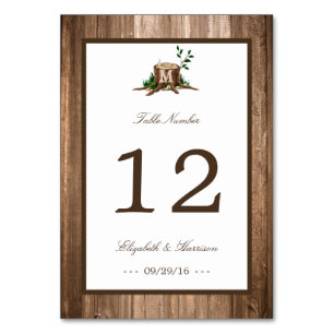 Country Rustic Monogram Tree & Wood Wedding Table Number