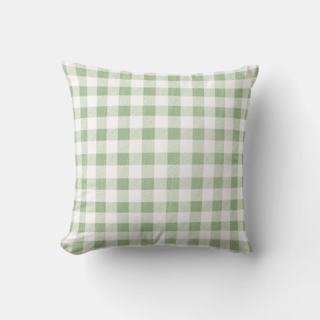 Country Rustic Natural Sage Gingham Plaid  Cushion (Front)