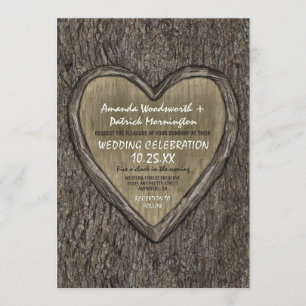 Country Rustic Oak Tree Bark Wedding Invitations