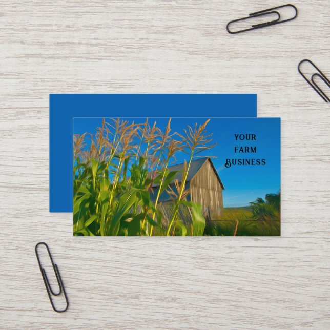 Country Rustic Old Barn Blue Green Farm Business Card (Front/Back In Situ)