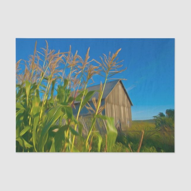 Country Rustic Old Barn Blue Green Farm Tissue Paper (Front)