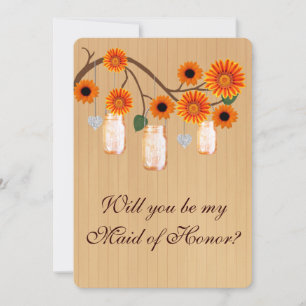 Country Rustic Orange Mason Jar Maid Of Honour Car Invitation