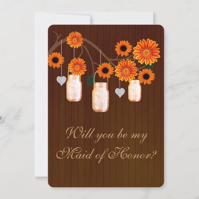 Country Rustic Orange Mason Jar Maid Of Honour Car Invitation (Front)