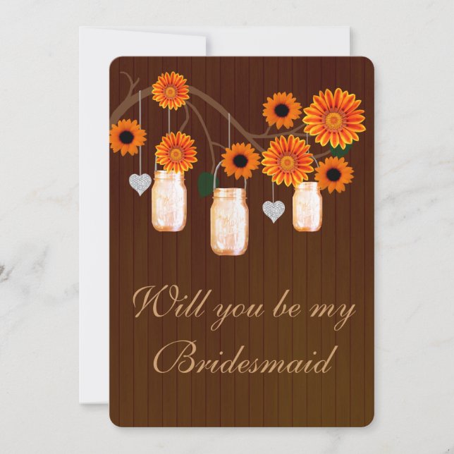 Country Rustic Orange Mason Jars Bridesmaid Card (Front)