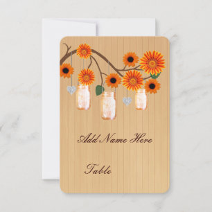 Country Rustic Orange Mason Jars Table Place Card