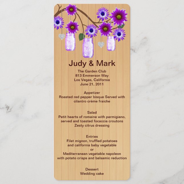 Country Rustic Orange Mason Jars Wedding Menu Card (Front)