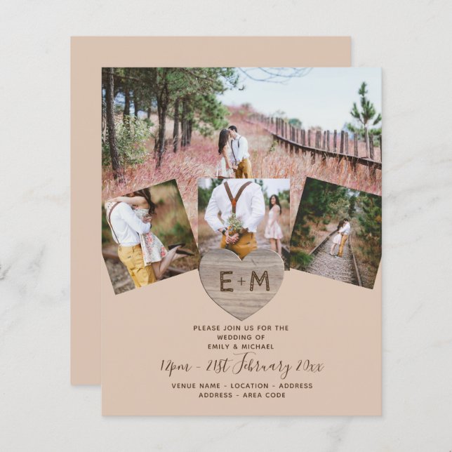 Country Rustic Photo Carved Heart Monogram Wedding (Front/Back)