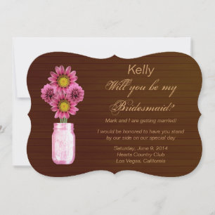 Country Rustic Pink Mason Jar Bridesmaid Card
