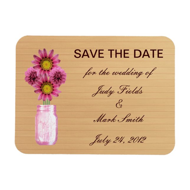 Country Rustic Pink Mason Jar Save The Date Magnet (Horizontal)