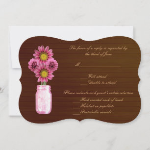 Country Rustic Pink Mason Jars Response Card