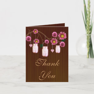 Country Rustic Pink Mason Jars Thank You Card